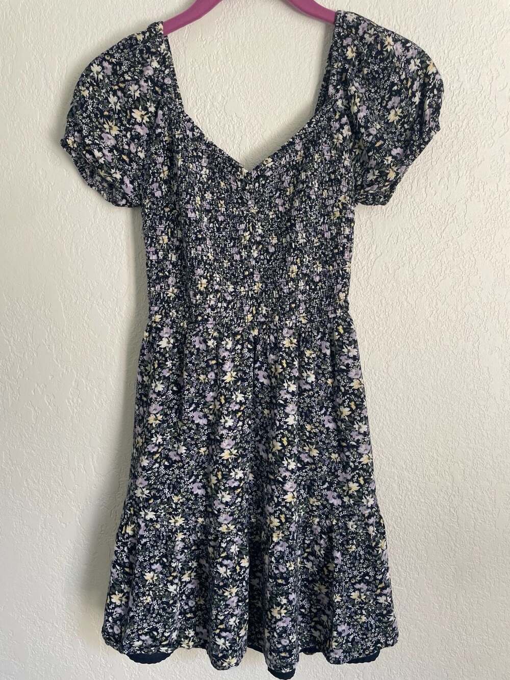 Hollister Cottagecore Style Floral Shirred Puff Sleeve Mini Dress Size XS